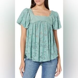 Free People Sage Green Lace Babydoll Blouse Size M